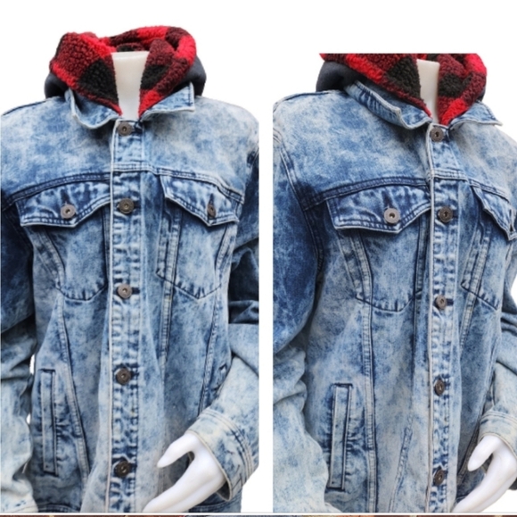 Vintage 80s Company One acid washed Denim hoodie Jacket XL-L - Picture 2 of 14